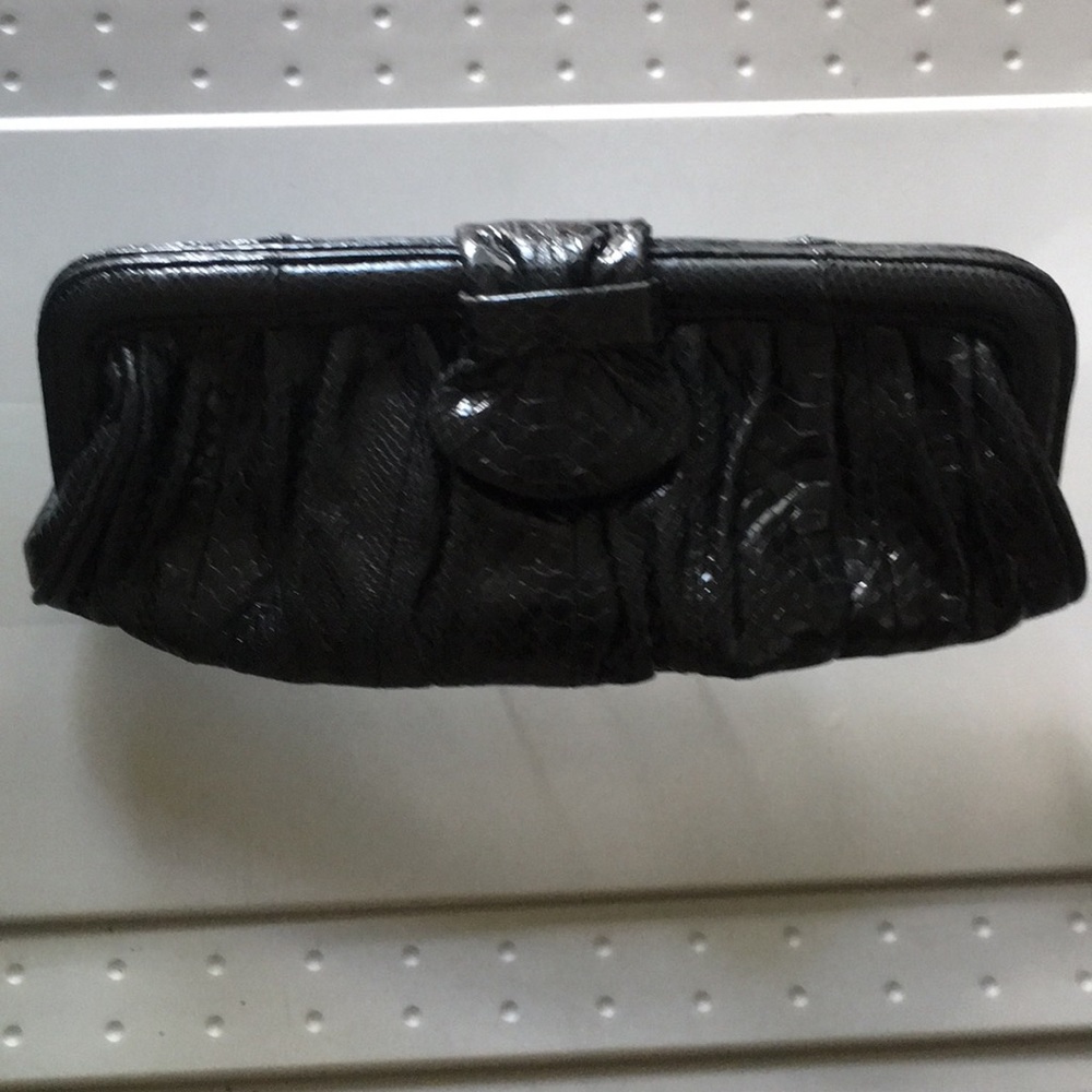 Sabina New York Black Leather Clutch Chain Purse